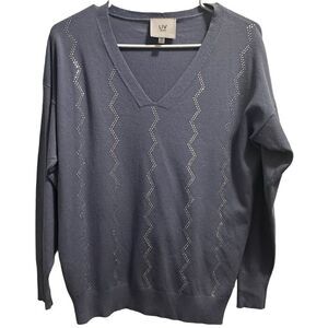 Women's Blue LIV Milano Size PS Sparkle V Neck Sweater